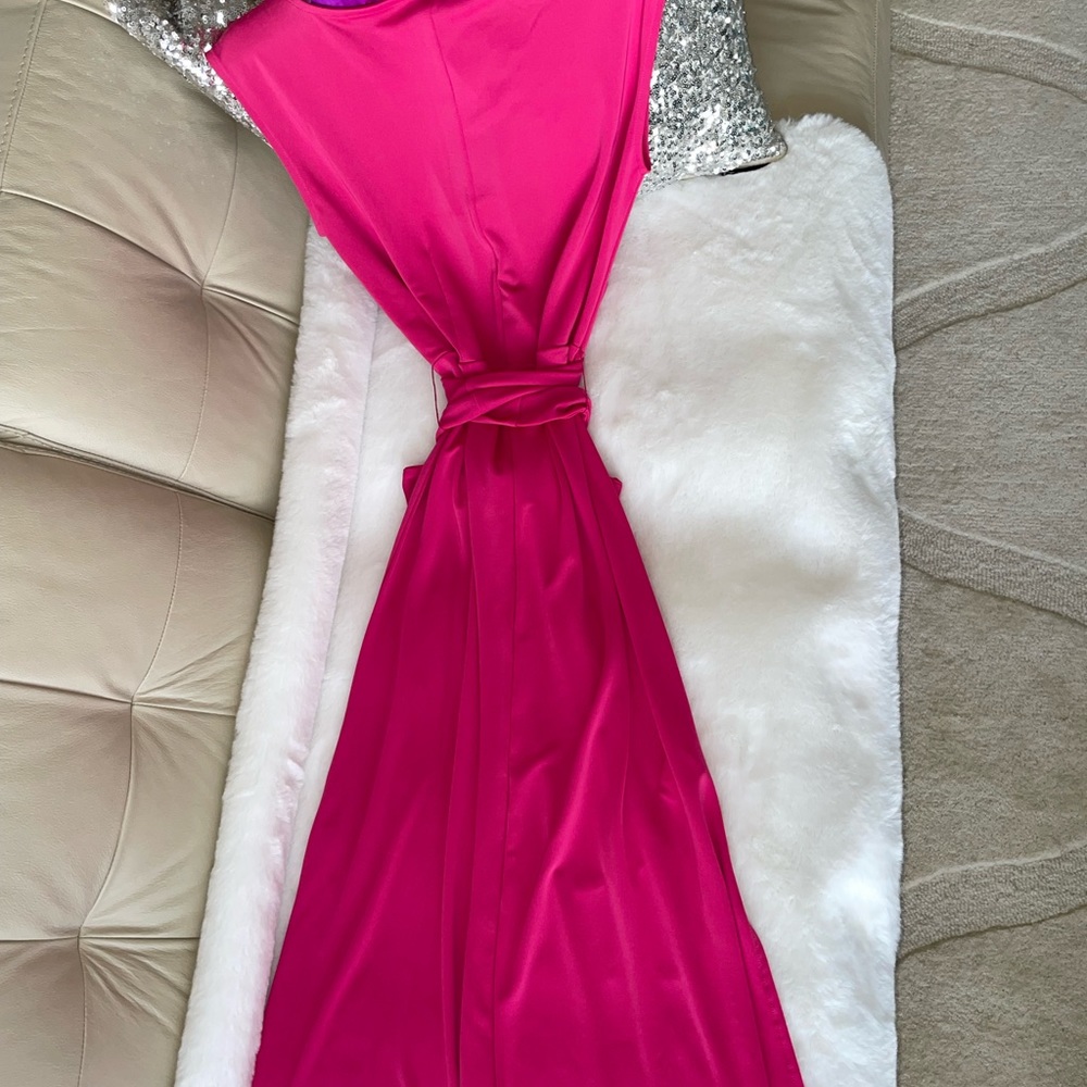 โค๏ธโค๏ธโค๏ธNWT ANN TAYLOR CAP SLEEVE TIE WAIST MIDI DRESS PINK FLARE Sz 0 Reg.โค๏ธโค๏ธโค๏ธ - Picture 5 of 6